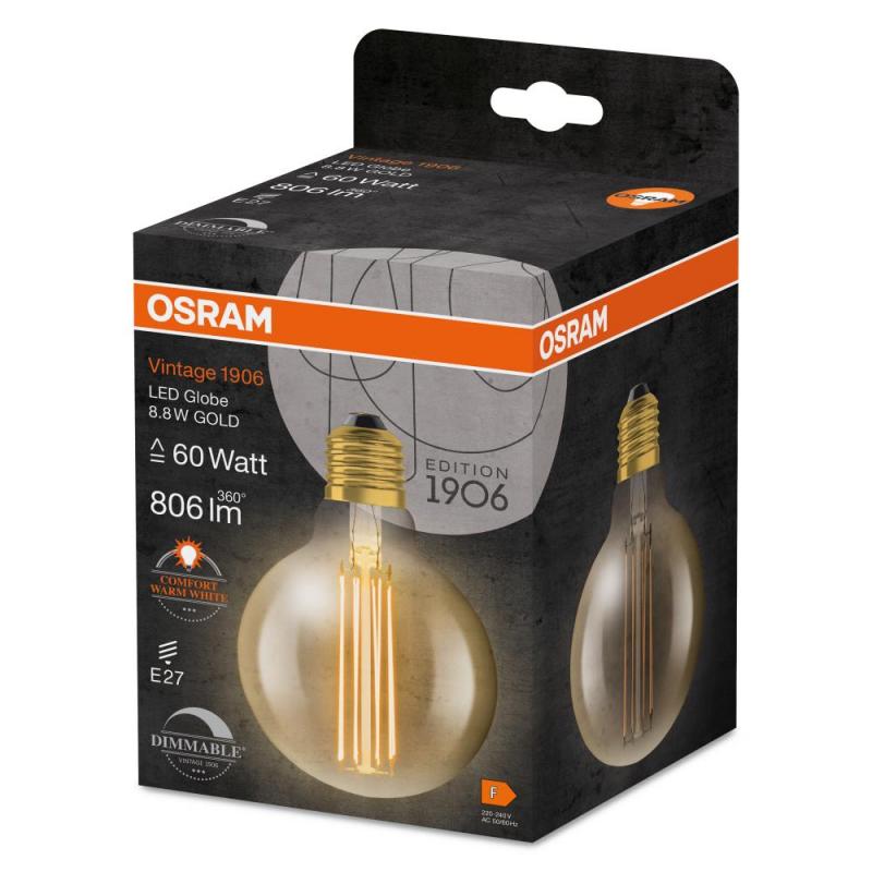 OSRAM LED VINTAGE E27 Glühlampe Globe 95 GOLD dimmbar 8,8W wie 60W extra warmweißes gemütliches Licht